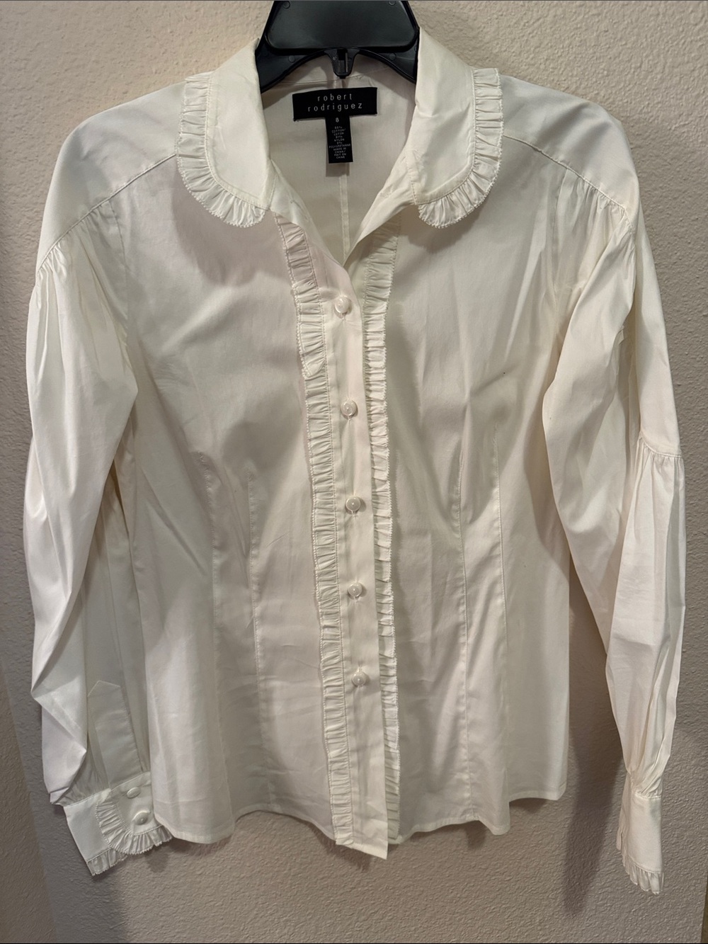 Robert Rodriguez White Ruffle-Trim Button Down Shirt